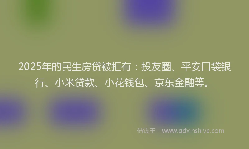 2025年的民生房贷被拒有：投友圈、平安口袋银行、小米贷款、小花钱包、京东金融等。