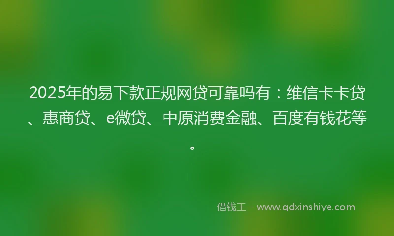 2025年的易下款正规网贷可靠吗有：维信卡卡贷、惠商贷、e微贷、中原消费金融、百度有钱花等。