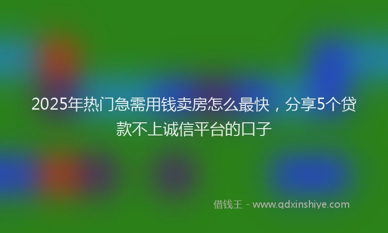 2025年热门急需用钱卖房怎么最快，分享5个贷款不上诚信平台的口子
