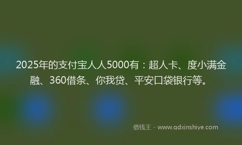 2025年的支付宝人人5000有：超人卡、度小满金融、360借条、你我贷、平安口袋银行等。