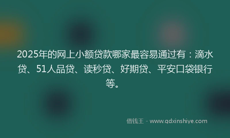 2025年的网上小额贷款哪家最容易通过有：滴水贷、51人品贷、读秒贷、好期贷、平安口袋银行等。