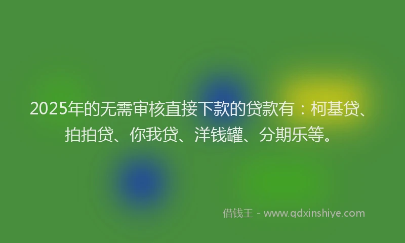 2025年的无需审核直接下款的贷款有：柯基贷、拍拍贷、你我贷、洋钱罐、分期乐等。