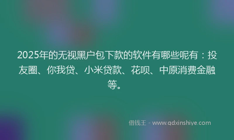 2025年的无视黑户包下款的软件有哪些呢有：投友圈、你我贷、小米贷款、花呗、中原消费金融等。