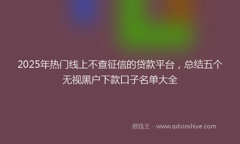 2025年热门线上不查征信的贷款平台，总结五个无视黑户下款口子名单大全