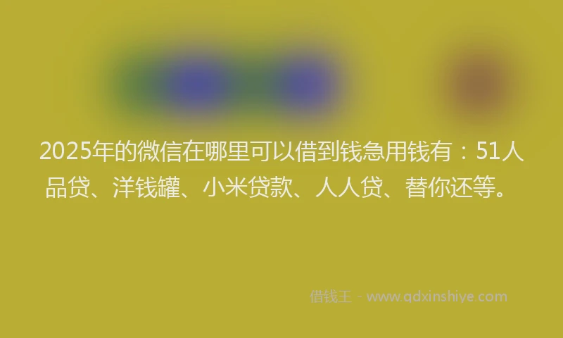 2025年的微信在哪里可以借到钱急用钱有：51人品贷、洋钱罐、小米贷款、人人贷、替你还等。
