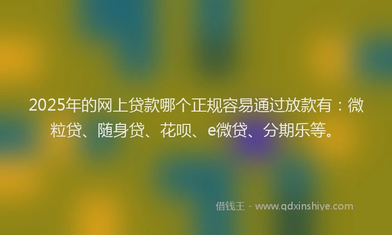 2025年的网上贷款哪个正规容易通过放款有：微粒贷、随身贷、花呗、e微贷、分期乐等。