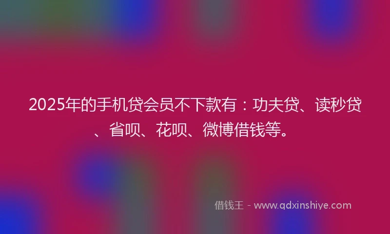 2025年的手机贷会员不下款有：功夫贷、读秒贷、省呗、花呗、微博借钱等。