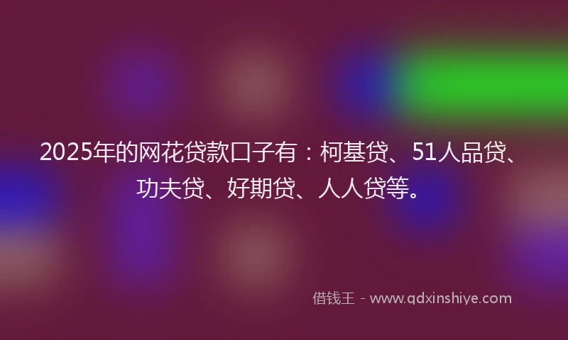 2025年的网花贷款口子有：柯基贷、51人品贷、功夫贷、好期贷、人人贷等。