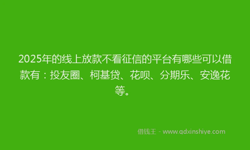 2025年的线上放款不看征信的平台有哪些可以借款有：投友圈、柯基贷、花呗、分期乐、安逸花等。