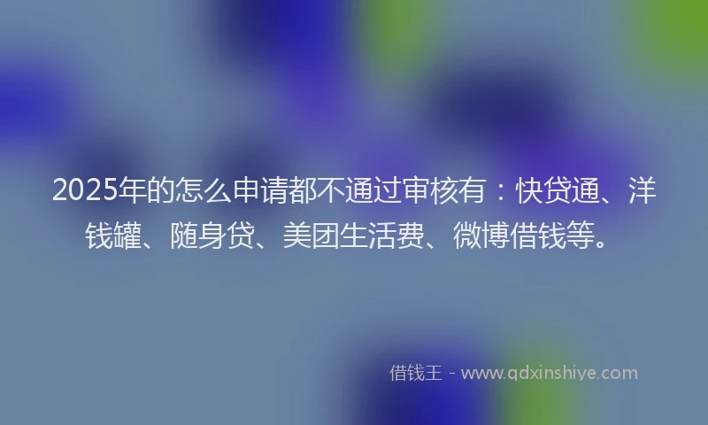 2025年的怎么申请都不通过审核有：快贷通、洋钱罐、随身贷、美团生活费、微博借钱等。