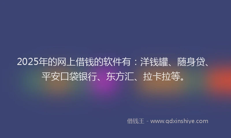 2025年的网上借钱的软件有：洋钱罐、随身贷、平安口袋银行、东方汇、拉卡拉等。