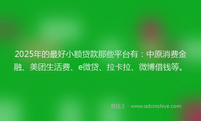 2025年的最好小额贷款那些平台有：中原消费金融、美团生活费、e微贷、拉卡拉、微博借钱等。