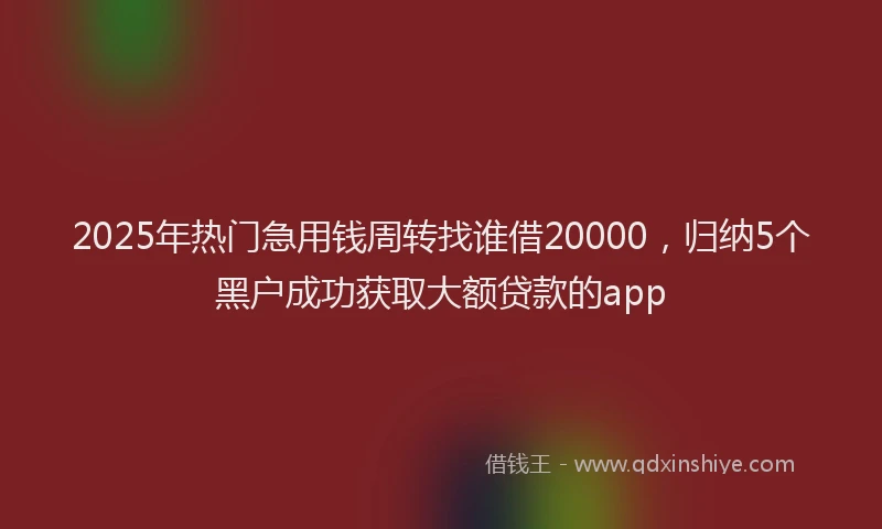 2025年热门急用钱周转找谁借20000，归纳5个黑户成功获取大额贷款的app