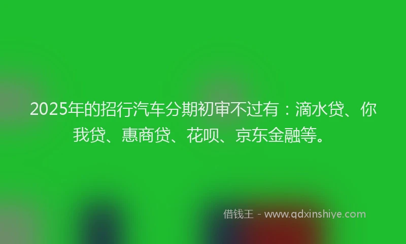 2025年的招行汽车分期初审不过有：滴水贷、你我贷、惠商贷、花呗、京东金融等。