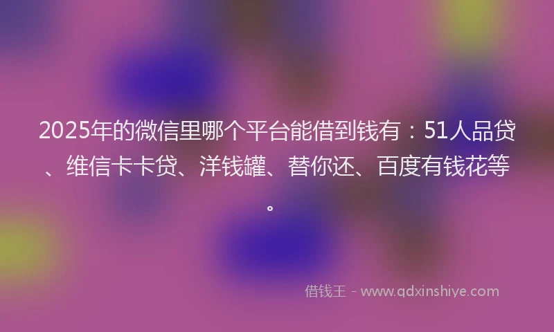 2025年的微信里哪个平台能借到钱有：51人品贷、维信卡卡贷、洋钱罐、替你还、百度有钱花等。