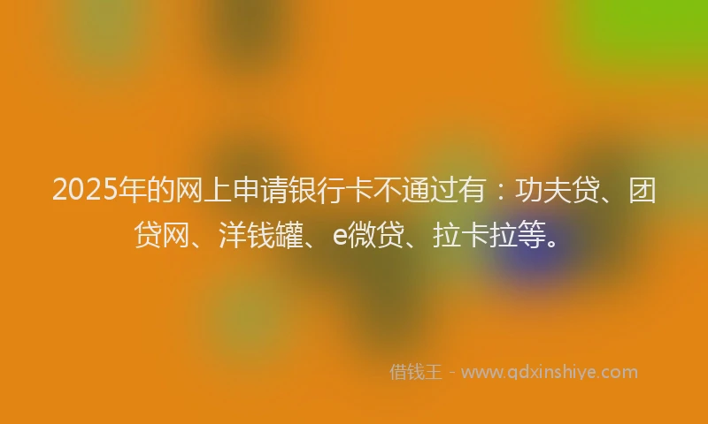 2025年的网上申请银行卡不通过有：功夫贷、团贷网、洋钱罐、e微贷、拉卡拉等。