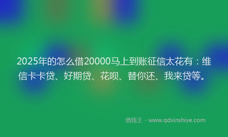 2025年的怎么借20000马上到账征信太花有：维信卡卡贷、好期贷、花呗、替你还、我来贷等。