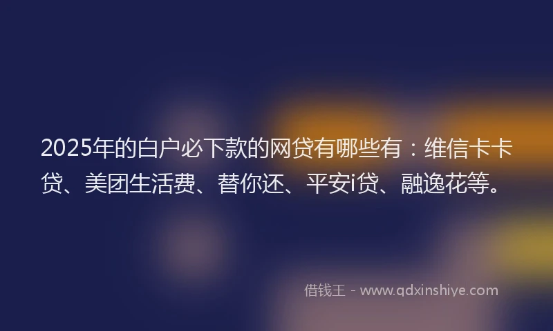 2025年的白户必下款的网贷有哪些有:维信卡卡贷、美团生活费、替你还、平安i贷、融逸花等。