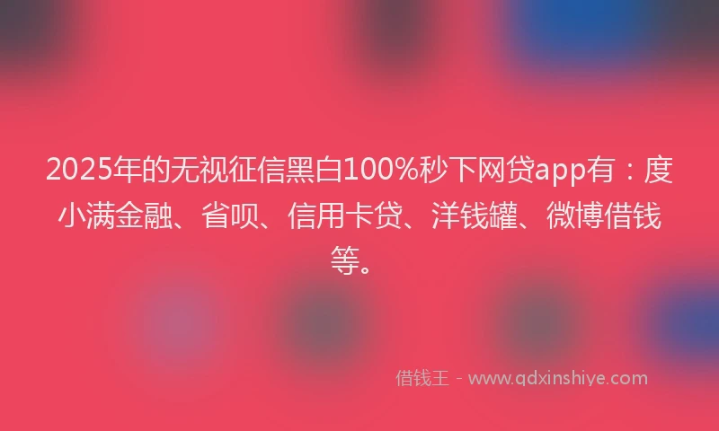 2025年的无视征信黑白100%秒下网贷app有：度小满金融、省呗、信用卡贷、洋钱罐、微博借钱等。