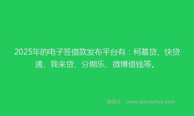 2025年的电子签借款发布平台有：柯基贷、快贷通、我来贷、分期乐、微博借钱等。