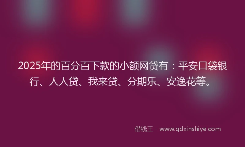 2025年的百分百下款的小额网贷有：平安口袋银行、人人贷、我来贷、分期乐、安逸花等。