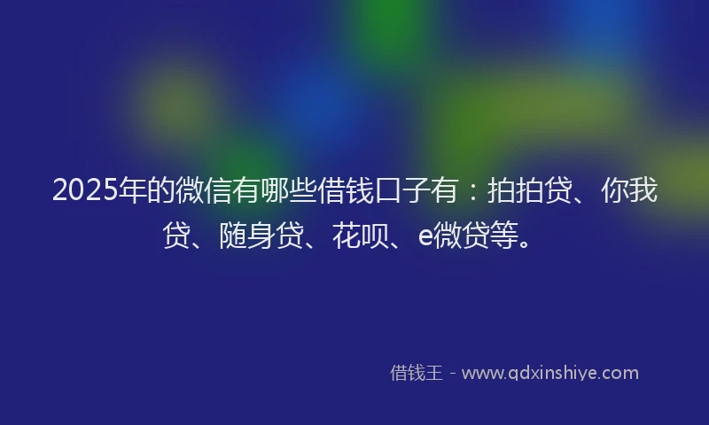 2025年的微信有哪些借钱口子有：拍拍贷、你我贷、随身贷、花呗、e微贷等。