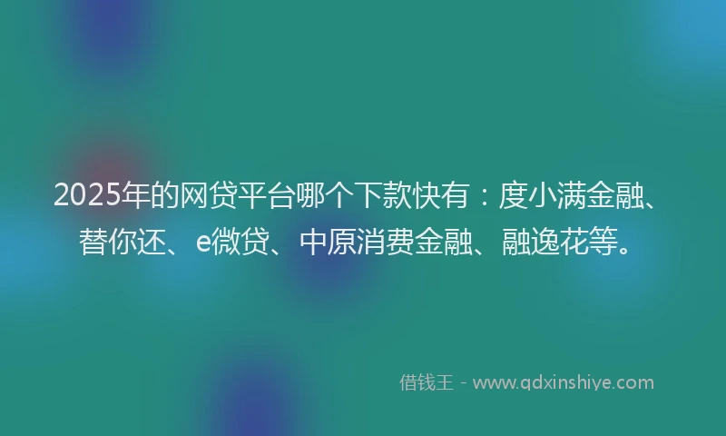 2025年的网贷平台哪个下款快有：度小满金融、替你还、e微贷、中原消费金融、融逸花等。