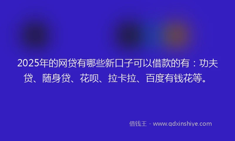 2025年的网贷有哪些新口子可以借款的有：功夫贷、随身贷、花呗、拉卡拉、百度有钱花等。