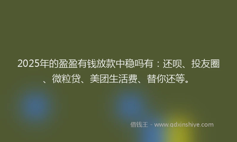 2025年的盈盈有钱放款中稳吗有：还呗、投友圈、微粒贷、美团生活费、替你还等。