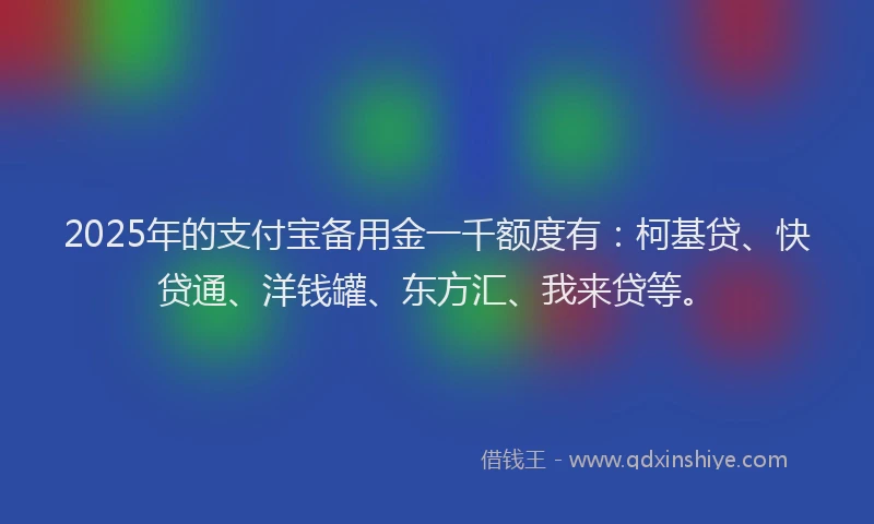 2025年的支付宝备用金一千额度有：柯基贷、快贷通、洋钱罐、东方汇、我来贷等。