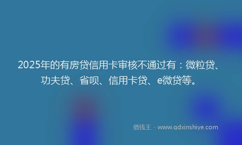 2025年的有房贷信用卡审核不通过有：微粒贷、功夫贷、省呗、信用卡贷、e微贷等。