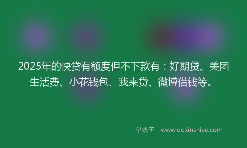 2025年的快贷有额度但不下款有：好期贷、美团生活费、小花钱包、我来贷、微博借钱等。