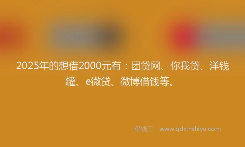2025年的想借2000元有：团贷网、你我贷、洋钱罐、e微贷、微博借钱等。
