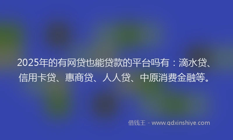 2025年的有网贷也能贷款的平台吗有：滴水贷、信用卡贷、惠商贷、人人贷、中原消费金融等。