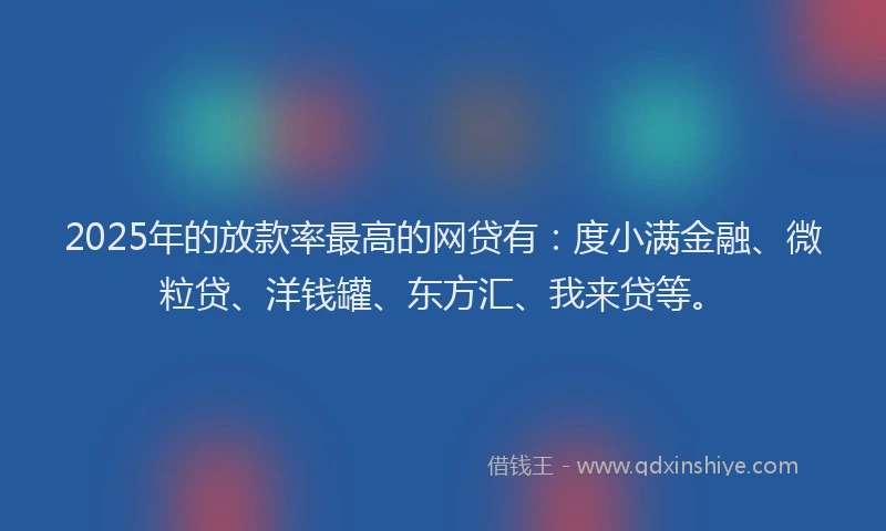 2025年的放款率最高的网贷有：度小满金融、微粒贷、洋钱罐、东方汇、我来贷等。