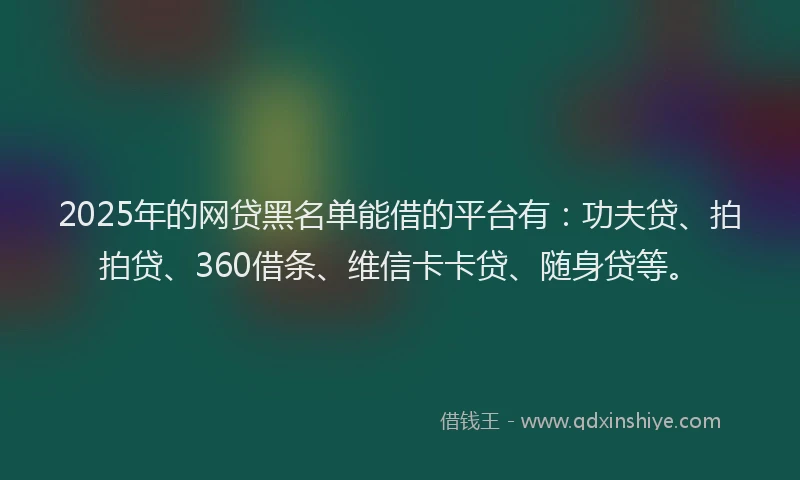 2025年的网贷黑名单能借的平台有：功夫贷、拍拍贷、360借条、维信卡卡贷、随身贷等。
