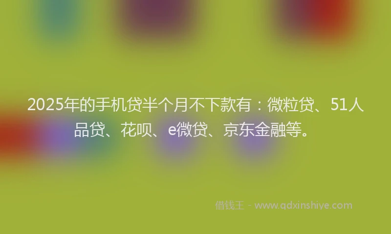 2025年的手机贷半个月不下款有：微粒贷、51人品贷、花呗、e微贷、京东金融等。