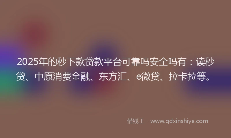 2025年的秒下款贷款平台可靠吗安全吗有：读秒贷、中原消费金融、东方汇、e微贷、拉卡拉等。