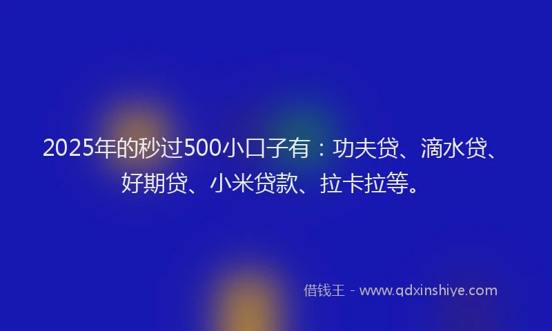 2025年的秒过500小口子有：功夫贷、滴水贷、好期贷、小米贷款、拉卡拉等。