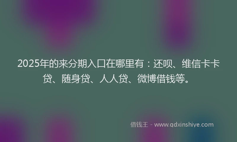 2025年的来分期入口在哪里有：还呗、维信卡卡贷、随身贷、人人贷、微博借钱等。