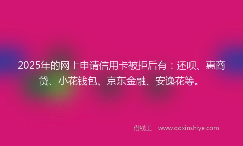 2025年的网上申请信用卡被拒后有：还呗、惠商贷、小花钱包、京东金融、安逸花等。