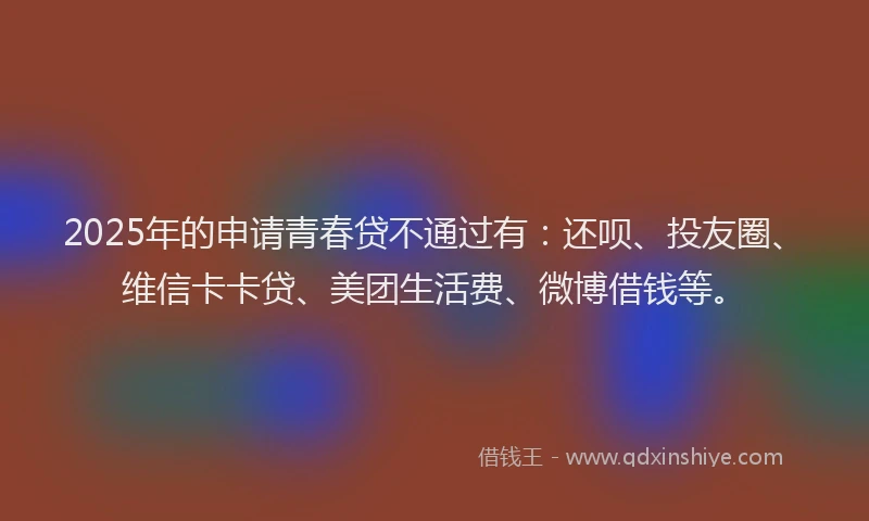 2025年的申请青春贷不通过有：还呗、投友圈、维信卡卡贷、美团生活费、微博借钱等。