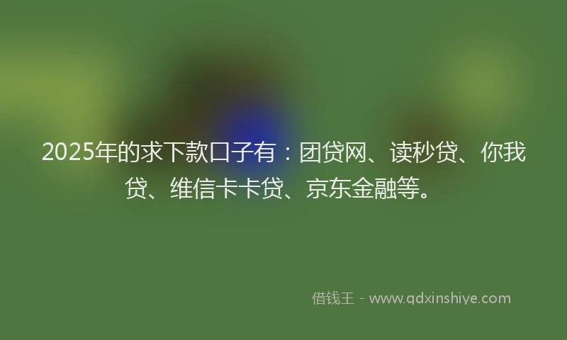 2025年的求下款口子有：团贷网、读秒贷、你我贷、维信卡卡贷、京东金融等。