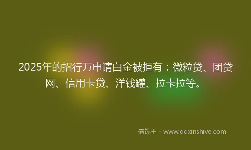 2025年的招行万申请白金被拒有：微粒贷、团贷网、信用卡贷、洋钱罐、拉卡拉等。