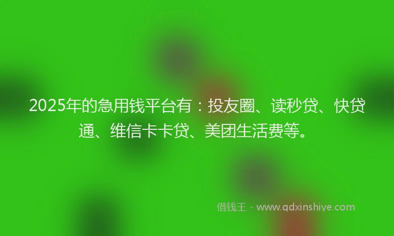 2025年的急用钱平台有：投友圈、读秒贷、快贷通、维信卡卡贷、美团生活费等。