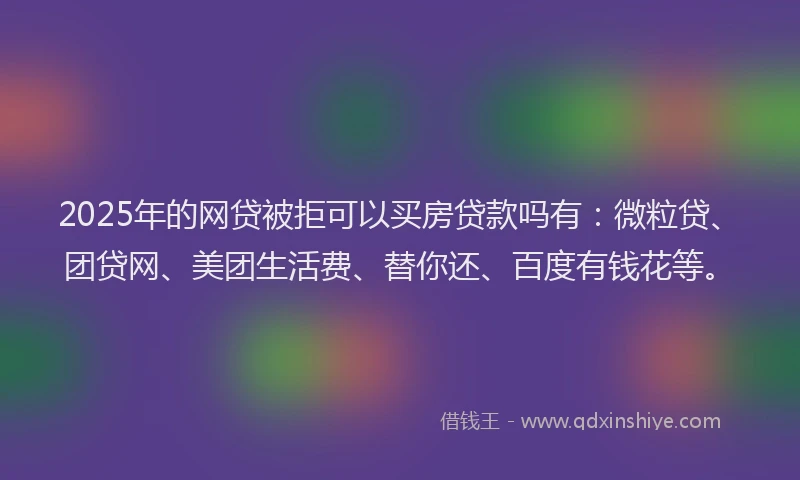 2025年的网贷被拒可以买房贷款吗有：微粒贷、团贷网、美团生活费、替你还、百度有钱花等。