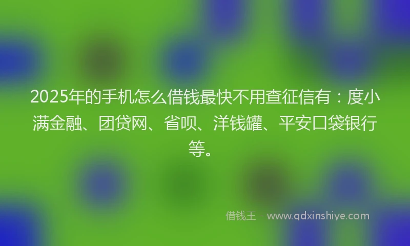 2025年的手机怎么借钱最快不用查征信有：度小满金融、团贷网、省呗、洋钱罐、平安口袋银行等。