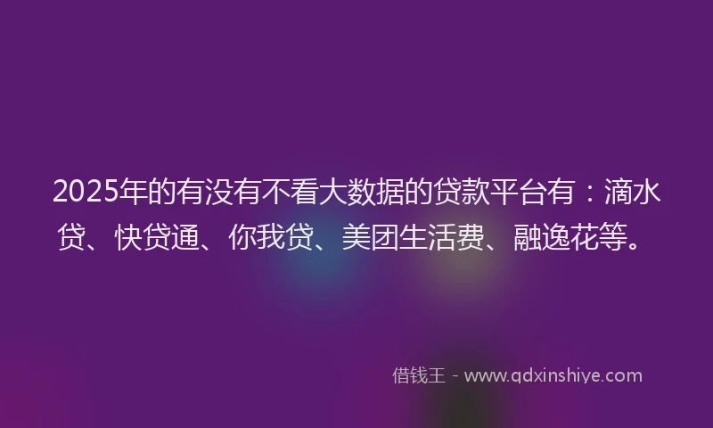 2025年的有没有不看大数据的贷款平台有：滴水贷、快贷通、你我贷、美团生活费、融逸花等。
