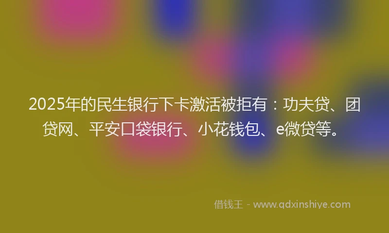 2025年的民生银行下卡激活被拒有：功夫贷、团贷网、平安口袋银行、小花钱包、e微贷等。
