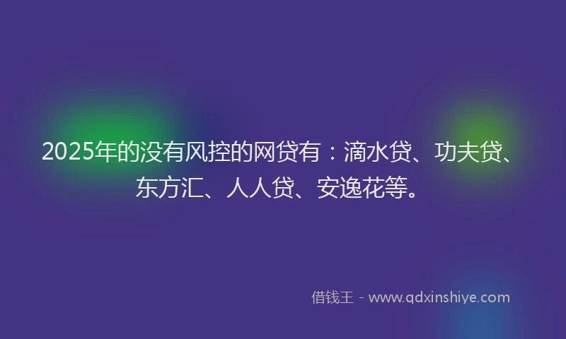 2025年的没有风控的网贷有：滴水贷、功夫贷、东方汇、人人贷、安逸花等。
